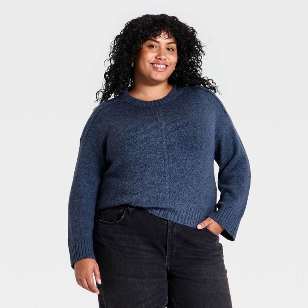 Women's Heritage Crewneck Pullover Sweater - Universal Thread Navy Blue 2X
